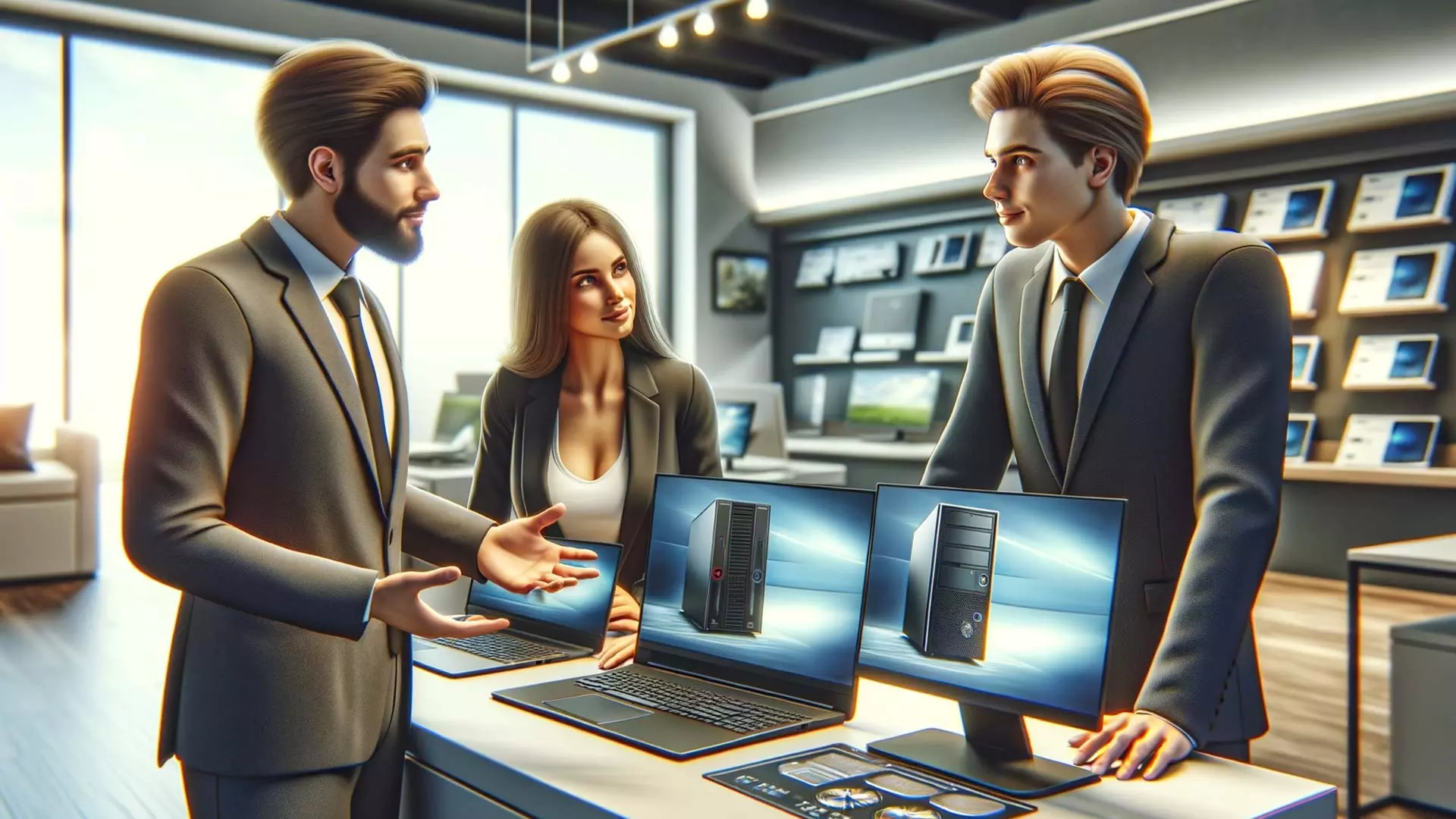 Comparaison d’ordinateurs portables et de tours dans un magasin informatique