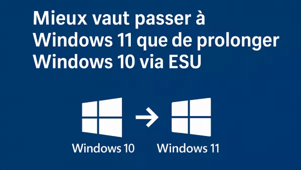 Visuel comparant la prolongation de Windows 10 via ESU et le passage à Windows 11
